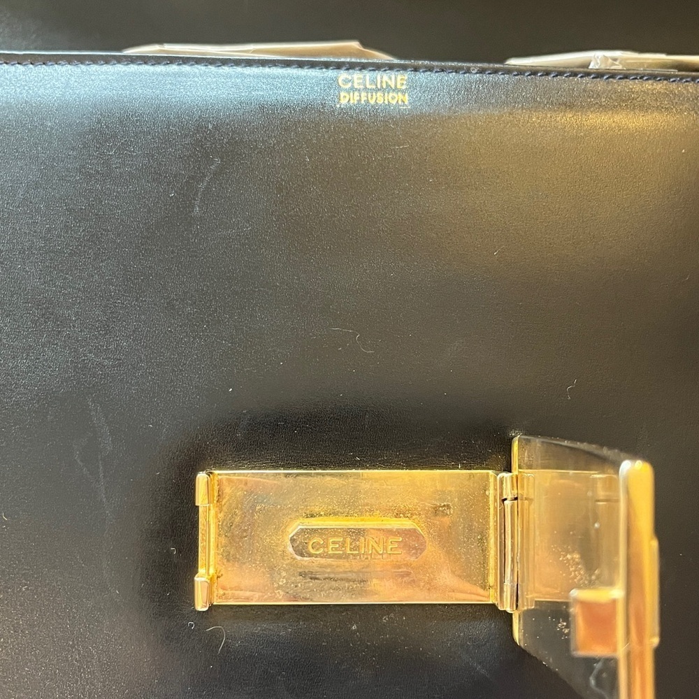 Vintage Celine Triomphe Flap Box Bag in Midnight gold hardware - Picture 14 of 16